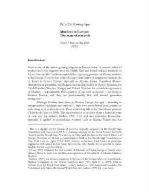 Muslims in Europe : the state of research
