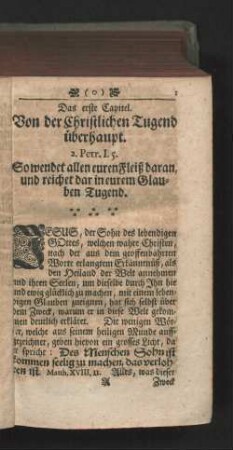 Das erste Capitel. Von der Christlichen Tugend überhaupt.