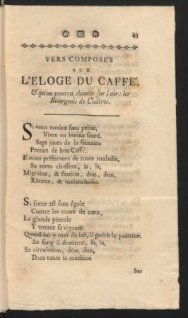 Vers Composés Sur L'Eloge Du Caffé.