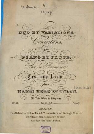 Duo et variations concertans : pour piano et flute ; sur la romance C'est une larme ; op. 18
