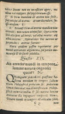 Quaestio XII. An creatio mundi in tempore, lumine naturae cognosci queat?