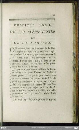 Chapitre XXXII. Du Feu élémentaire et de la Lumiere