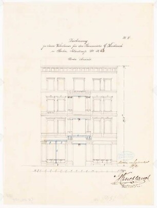 Wohnhäuser Ritterstraße 61-65, Berlin-Kreuzberg: Wohnhaus Knoblauch Nr. 65: Vorderansicht