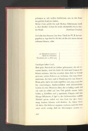 An Friedrich Leopold Graf zu Stolberg Wandsbeck, den 13. März 1813