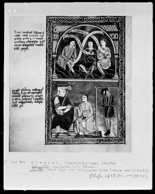 Psalterium mit Kalendarium — Bildseite mit zwei Miniaturen, Folio 14verso