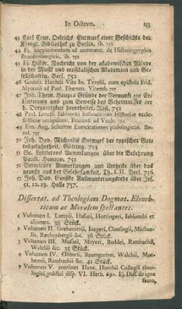 Dissertat. ad Theologiam Dogmat. Elenchticam ac Moralem spectantes