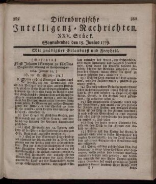 XXV. Stück. Sonnabends: den 19. Junius 1779.