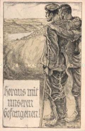 Postkarte mit Aufruf zur Freilassung deutscher Kriegsgefangener