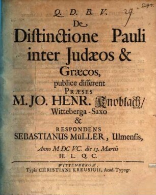 De Distinctione Pauli inter Judaeos & Graecos