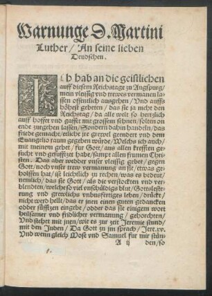 Warnunge D. Martini Luther/ An seine lieben Deudschen.