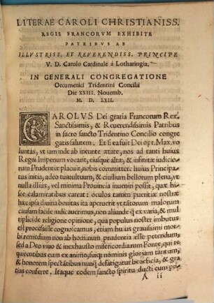 Literae Caroli, Christianissimi Francor. Regis ad S. Synodum Trid. exhibitae ab Illustr. D. Carolo, Card. de Lothar. in generali congreg. : d. XXIII. Nov. 1512