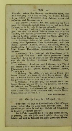 211. Eintheilung der Säugethiere
