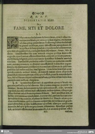 Dissertatio XXXI. De Fame, Siti Et Dolore