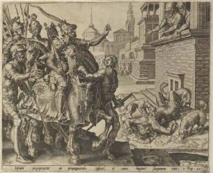 Jehu befiehlt den Mord an Isebel, die von Hunden gefressen wird, Blatt 6 aus der Folge "Die Geschichte von Ahab, Isebel und Nabot"