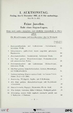 I. Auktionstag: Freitag, den 6. Dezember 1935, ab 3 Uhr nachmittags (Nr. 1-115)