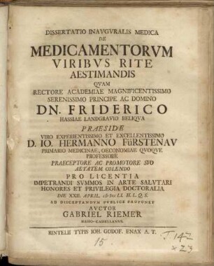 Dissertatio Inavgvralis Medica De Medicamentorvm Viribvs Rite Aestimandis