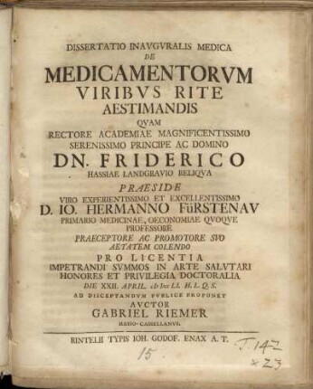 Dissertatio Inavgvralis Medica De Medicamentorvm Viribvs Rite Aestimandis