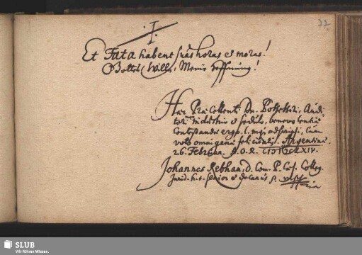 Stammbucheintrag von Johann Rebhan. Straßburg, 26. Februar 1664