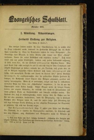 Herbarts Stellung zur Religion