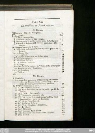 Table des matières du second volume.