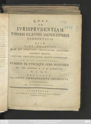 Ad Ivrisprvdentiam Tiberii Clavdii Imperatoris Commentatio