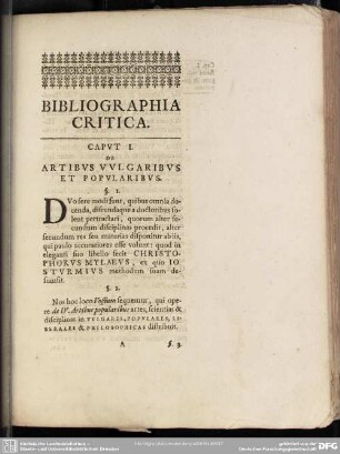 Caput I. De Artibus Vulgaribus Et Popularibus