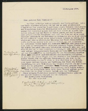 Jahrhunderthalle, Breslau Akustikgutachten: Entwurf für Brief von Michel an Konwiarz (zweiseitiges Schriftstück)