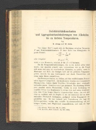Dielektrizitätskonstanten und Aggregatzustandsänderungen von Alkoholen bis zu tiefsten Temperaturen