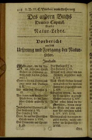 Vorbericht von dem Ursprung und Fortgang der Natur-Lehre.