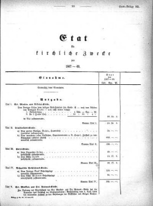 1866,12: Etat für kirchliche Zwecke pro 1867-69