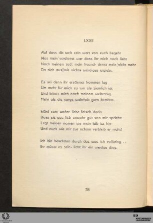 LXXII: Auf dass die welt kein wort von euch begehr