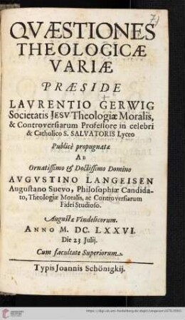 Qvæstiones Theologicæ Variæ
