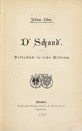 D' Schand' : Volksstück in sechs Bildern