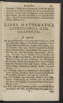 Libri Mathematici, Astronomici, Geographici &c. In Quarto