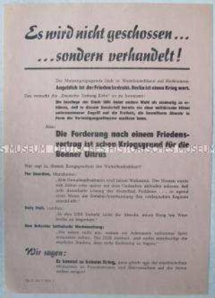 Propagandaflugblatt zur Lage in Berlin nach dem "Mauerbau" und zu den Reaktionen der West-Presse