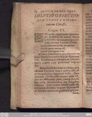 Solutio Obiectionum Contra Divinitatem Christi. Caput VI.