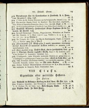 VIII. Classe. Eigentliche oder politische Historie.