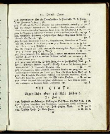 VIII. Classe. Eigentliche oder politische Historie.