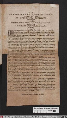 In Augustanam Confessionem Disputatio Secunda De Sacrosancta Trinitate