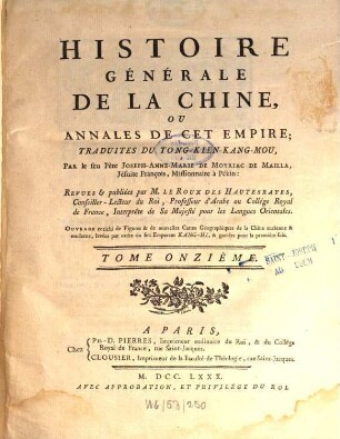 Histoire générale de la Chine, ou annales de cet empire. 11