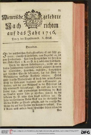 Den 3. des Augustmonats. X. Stück