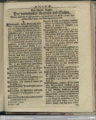 Das Vierdte Register. Der vornehmsten Materien und Sachen.