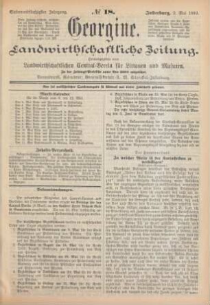 Siebenundfünfzigster Jahrgang. No. 18. Insterburg, 2. Mai 1889.