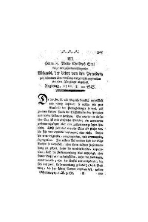 Herrn M. Philip Christoph Graf kurze und zusammenhängende Abhandl. der Lehre von den Perioden, zur besondern Unterweisung einiger hofnungsvollen adelichen Jünglinge abgefaßt : Augsburg, 1766
