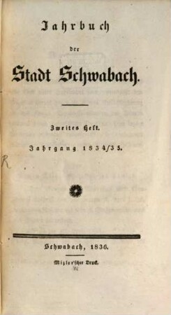 Jahrbuch der Stadt Schwabach. 1834/35 (1836)