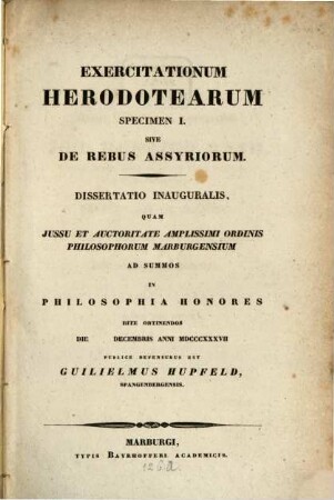 Exercitationum Herodotearum specimen I. sive de rebus Assyriorum