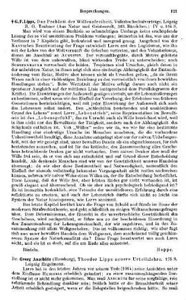 121, G. F. Lipps. Das Problem der Willensfreiheit
