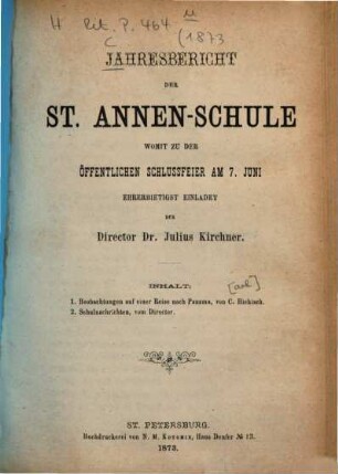 Jahresbericht der St.-Annen-Schule. 1873