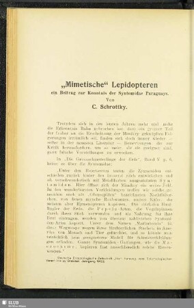 "Mimetische" Lepidopteren : ein Beitrag zur Kentniss der Syntomidae Paraguays