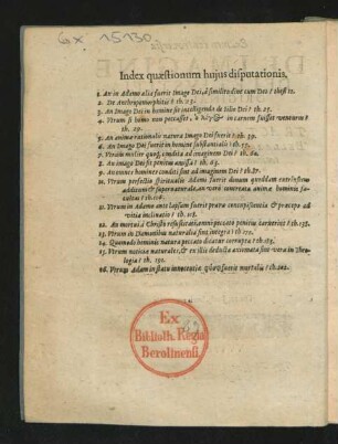 Index quaestionum huius disputationis.